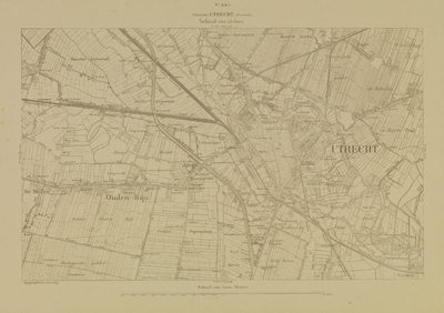 214044 Topografische kaart van de stad Utrecht met wijde omgeving; met weergave van de verkavelingen, bebouwing, wegen, ...